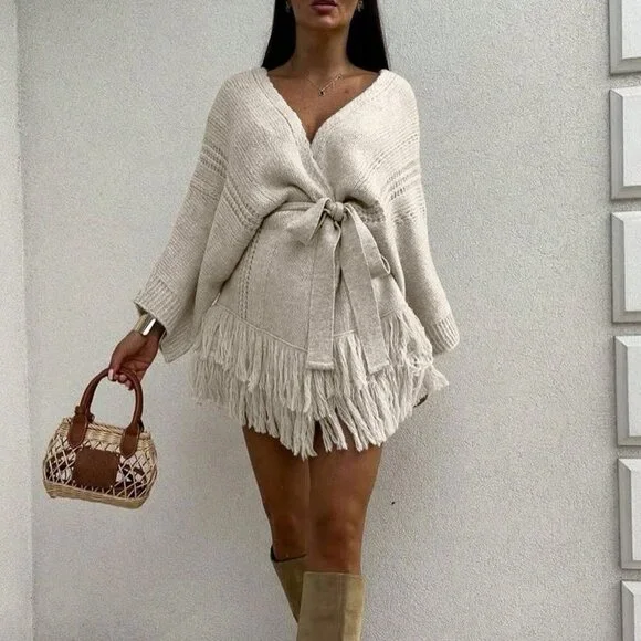 Khaki Elegant Women's Drop Shoulder Hollow Out Cardigan - Picture 5 of 11